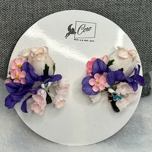 Vintage Coro Screwback Earrings Floral Boquet NIB